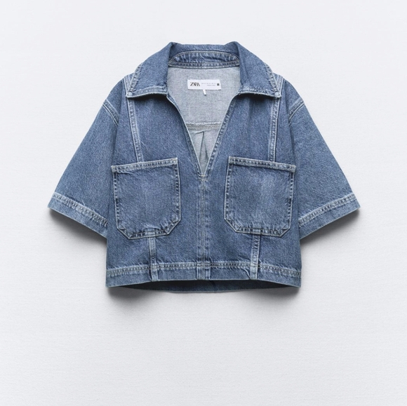 ZARA Z1975 CROPPED DENIM SHIRT - Picture 1 of 9